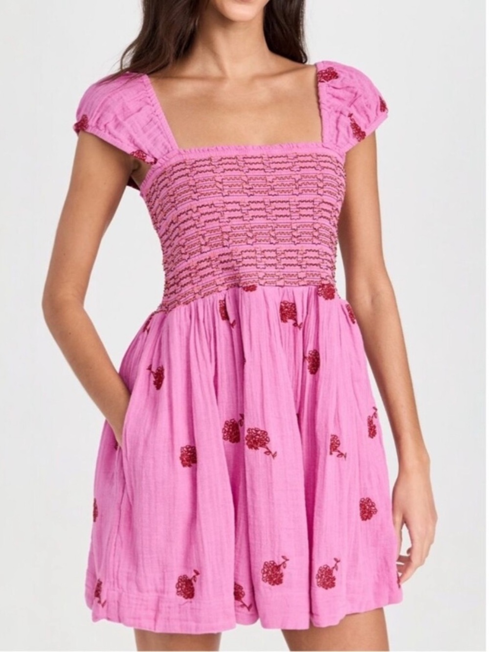 Free People Tory Embroidered Mini Dress Island Flower Colorway